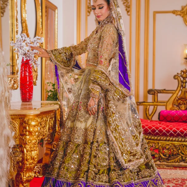 royal purple traditional Embroidery bridal lehenga