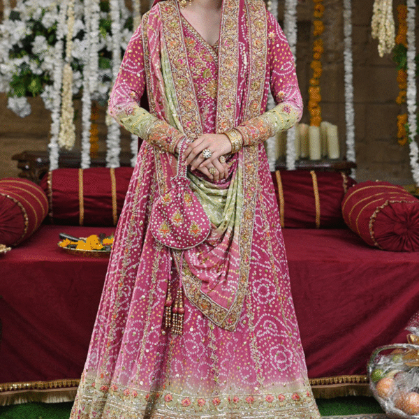 deep pink rich hand embroidery bridal lehanga