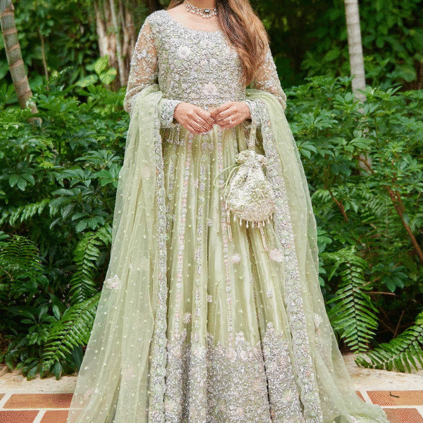 Mint Green Net hand embroidery lehenga